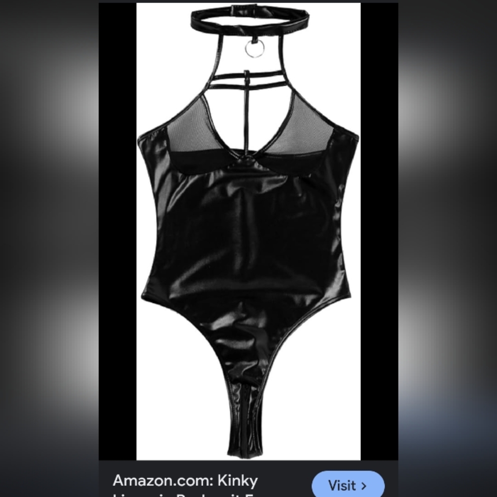 Lingerie Sexy Bodysuit PVC Leather High Leg Choker Sheer zip thong